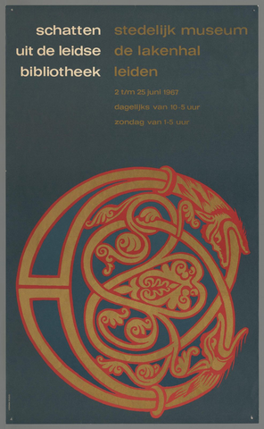 Affiche « Schatten uit de Leidse bibliotheek ». Reproduction intégrale de l’exemplaire conservé par Rijksmuseum.