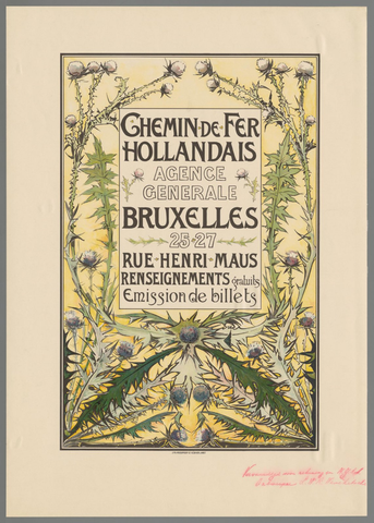 Affiche « Chemin de fer Hollandais. Agence Generale Bruxelles ». Reproduction intégrale de l’exemplaire conservé par Rijksmuseum.