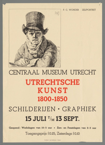 Affiche « Centraal Museum Utrecht. Utrechtsche kunst 1800-1850. Schilderijen - graphiek. 15 juli t/m 13 sept (...) ». Reproduction intégrale de l’exemplaire conservé par Rijksmuseum.