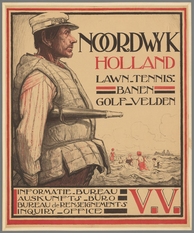 Affiche « Noordwijk Holland Lawn-Tennis: banen, golfvelden. Informatiebureau V.V. ». Reproduction intégrale de l’exemplaire conservé par Rijksmuseum.