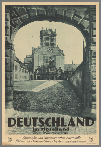 Affiche « Deutschland im Moselland, Trier St. Mathias Abtei ». Reproduction intégrale de l’exemplaire conservé par Rijksmuseum.