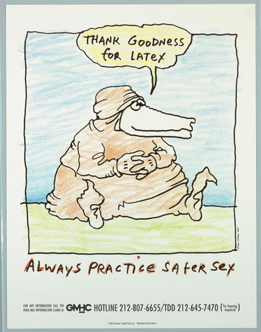 Affiche « Always Practice Safer Sex ». Reproduction intégrale de l’exemplaire conservé par Cooper Hewitt, Smithsonian Design Museum.