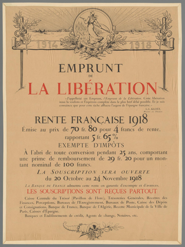 Affiche « Emprunt de la Libération. Rente Francaise 1918 ». Reproduction intégrale de l’exemplaire conservé par Rijksmuseum.