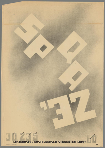 Affiche « Spqa '32 Lustrumspel Amsterdamsch Studenten Corps ». Reproduction intégrale de l’exemplaire conservé par Rijksmuseum.