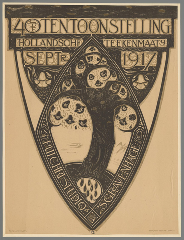Affiche « 40steTentoonstelling Hollandsche Teekenmij. septr. 1917 Pulchri Studio 's-Gravenhage 1876 ». Reproduction intégrale de l’exemplaire conservé par Rijksmuseum.
