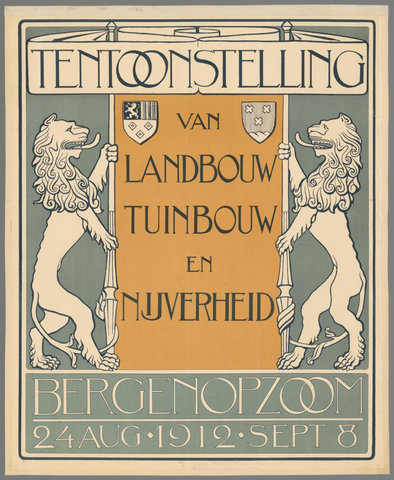 Affiche « Tentoonstelling van Landbouw Tuinbouw en Nijverheid Bergen op Zoom 24 Aug. - 8 Sept. 1912 ». Reproduction intégrale de l’exemplaire conservé par Rijksmuseum.