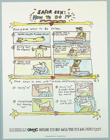 Affiche « Safer Sex: How To Do It ». Reproduction intégrale de l’exemplaire conservé par Cooper Hewitt, Smithsonian Design Museum.