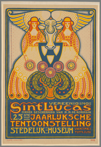 Affiche « Vereeniging Sint Lucas onder bescherming van H.M. de Koningin. 25ste jaarlijksche tentoonstelling Stedelijk Museum van 7 Mei tot 4 Juni. ». Reproduction intégrale de l’exemplaire conservé par Rijksmuseum.
