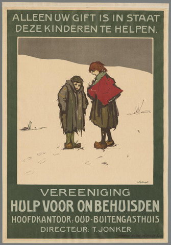 Affiche « Alleen uw gift is in staat deze kinderen te helpen. Vereeniging Hulp voor onbehuisden ». Reproduction intégrale de l’exemplaire conservé par Rijksmuseum.