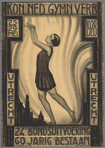 Affiche « Kon. Ned. Gymn. Verb. 1928. Utrecht. 24ste Bondsuitvoering 60 jarig bestaan ». Reproduction intégrale de l’exemplaire conservé par Rijksmuseum.