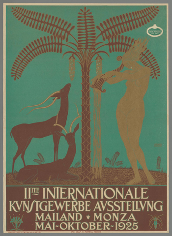 Affiche « Reclamebiljet: II inter-nat. Kunstgewerbe Ausst. Mailand, 1925 ». Reproduction intégrale de l’exemplaire conservé par Rijksmuseum.