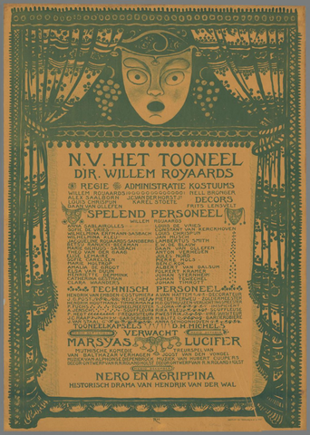 Affiche « Tableau de la Troupe van 'Het Tooneel' ». Reproduction intégrale de l’exemplaire conservé par Rijksmuseum.