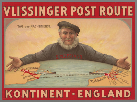 Affiche « Vlissingen Post Route Kontinent - Engeland ». Reproduction intégrale de l’exemplaire conservé par Rijksmuseum.