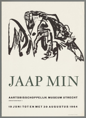 Affiche « Jaap Min. Aartsbisschoppelijk museum Utrecht. 9 juni tot en met 30 augustus 1964 ». Reproduction intégrale de l’exemplaire conservé par Rijksmuseum.