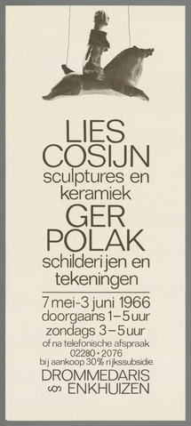 Affiche « Lies Cosijn, sculptures en keramiek. Ger Polak, schilderijen en tekeningen ». Reproduction intégrale de l’exemplaire conservé par Rijksmuseum.