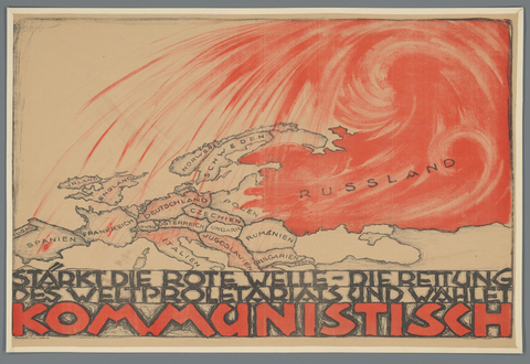 Affiche « Starkt die Rote Welle, die rettung des Weltproletariats und wahlet kommunistisch. ». Reproduction intégrale de l’exemplaire conservé par Rijksmuseum.