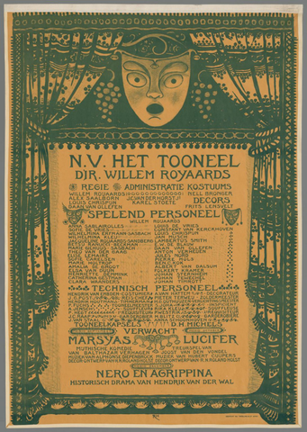 Affiche « Reclamebiljet: Toneelgezelschap Royaards ». Reproduction intégrale de l’exemplaire conservé par Rijksmuseum.